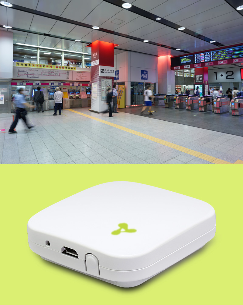 イメージ：京王線新宿駅などにAIBeacon端末を設置。利用者が近づくとプッシュ通知を配信可能