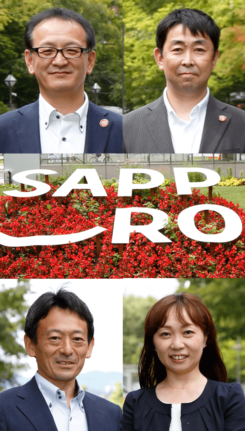 イメージ：（上段左から）札幌市　経済観光局　観光・MICE推進部　観光・MICE推進課　課長　和田 康広氏、札幌市　経済観光局　観光・MICE推進部　観光・MICE推進課　係長　片岡 伯介氏 （下段左から）≪NTT東日本営業担当≫NTT東日本―北海道　ビジネスイノベーション部　カスタマーリレーショングループ　担当課長　竹内 幹朋、NTT東日本―北海道　ビジネスイノベーション部　カスタマーリレーショングループ　菊地 陽子