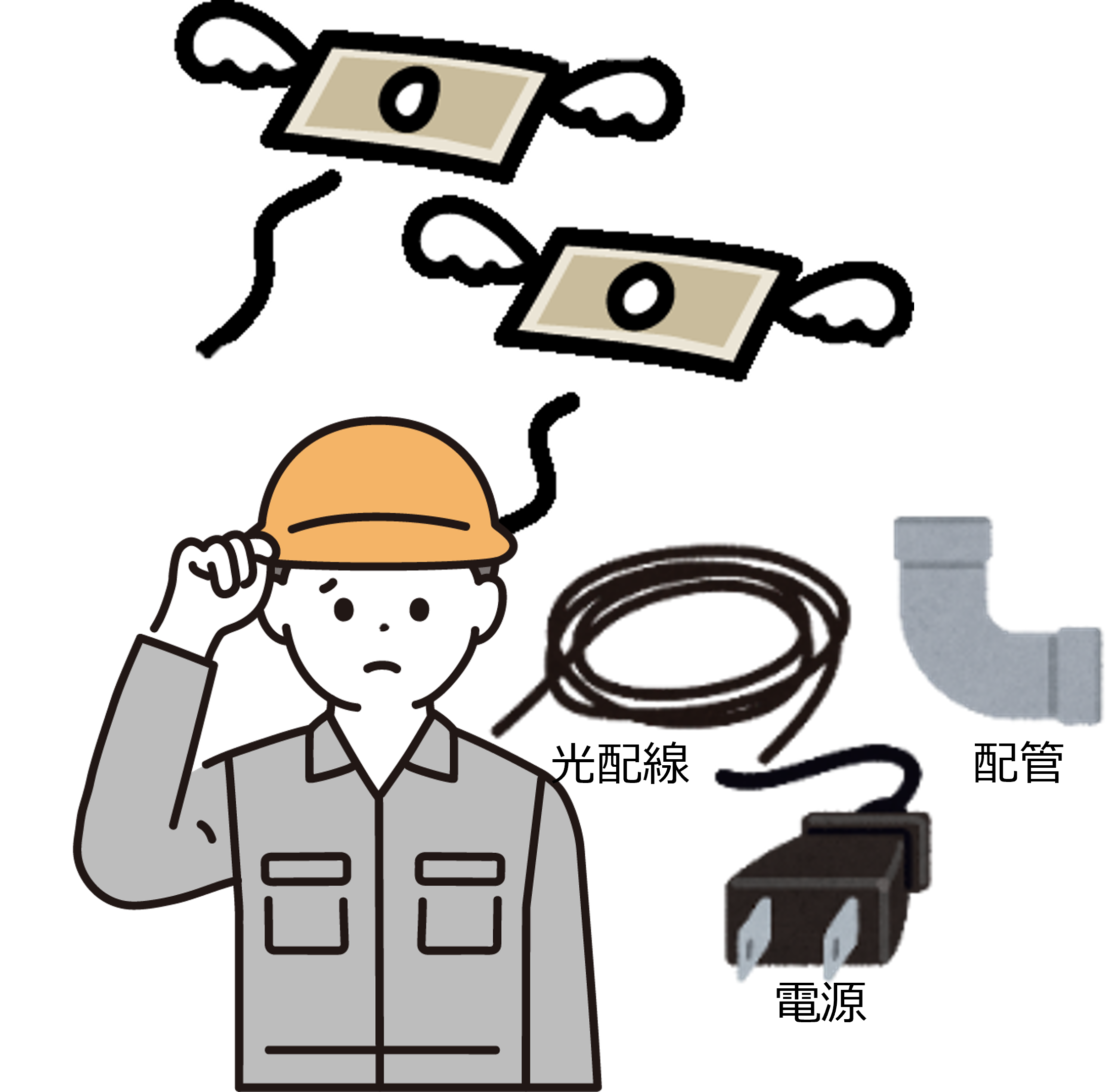 イメージ：配線・配管・電源工事が高額