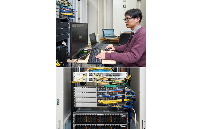 各系のログイン画面を確認。シングルサインオンでログインが容易に(上)。HCIの採用でサーバーを集約でき、消費電力やラックスペースを削減(下)