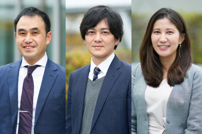 【本案件の担当者】(左から)NTT東日本 ビジネスイノベーション本部 第三バリュークリエイト部 第二バリュークリエイト担当 担当課長 村上達則、NTT東日本 ビジネスイノベーション本部 テクニカルソリューション部 第二プロジェクトエンジニアグループ 第三担当 主査 井上弘毅、NTT東日本 ビジネスイノベーション本部 第三バリュークリエイト部 第二バリュークリエイト担当 営業担当主任 安井喜菜