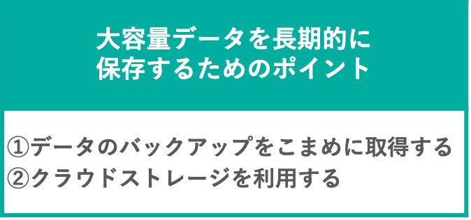 イメージ：大容量データを長期的に保存するためのポイント