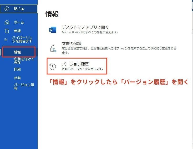 イメージ：「バージョン履歴」を開く