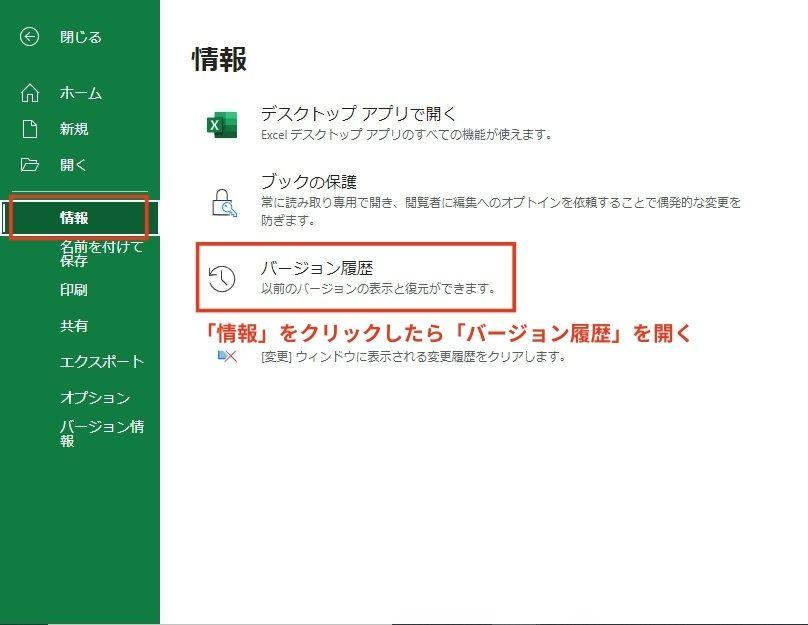 イメージ：「バージョン履歴」を開く