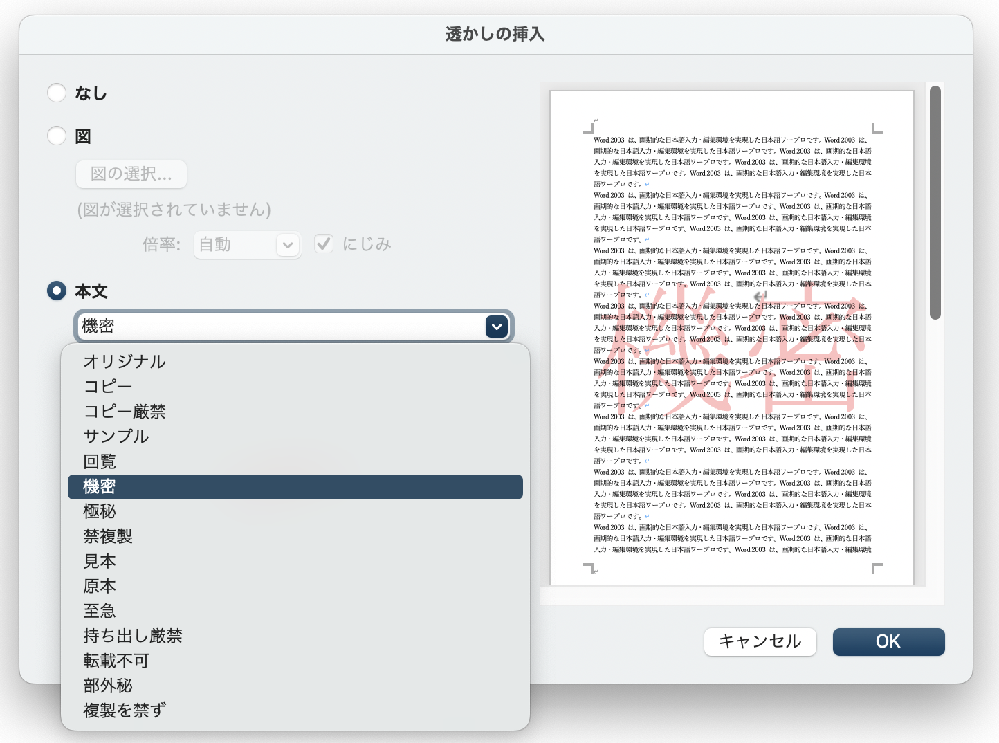 イメージ：文書ソフトの透かしを利用する方法-1