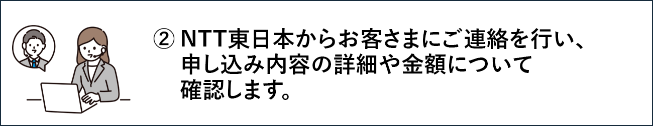 ②NTT東日本からお客さまへ申し込み内容の詳細や金額について確認のご連絡をします。