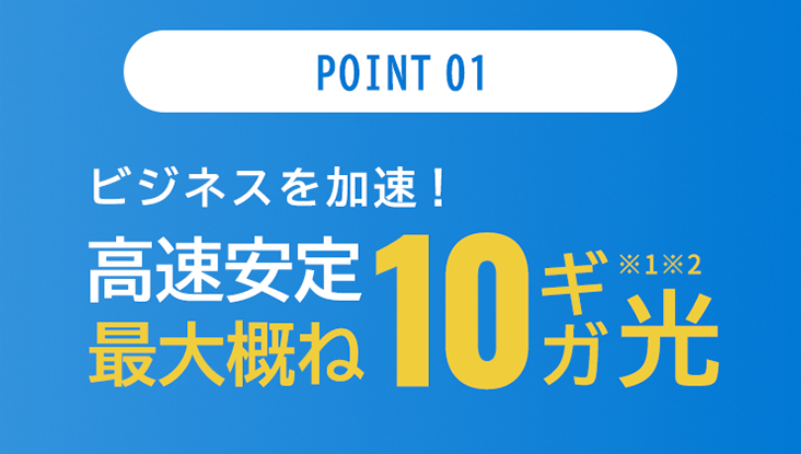 ビジネスを加速！高速安定最大概ね10ギガ光