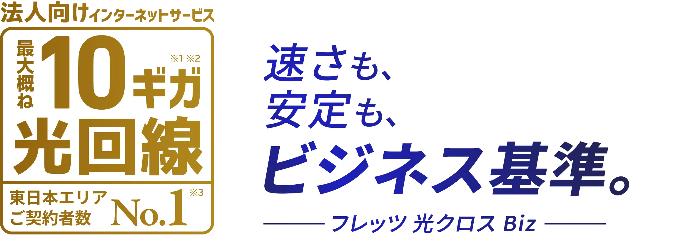 法人向けインターネットサービス 最大概ね10ギガ光回線 東日本エリアご契約者数No.1 速さも、安定も、ビジネス基準。フレッツ 光クロス Biz